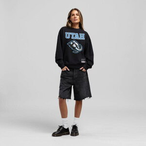�~�b�`�F��&�l�X ���f�B�[�X �g�b�v�X T�V���c �X�E�F�b�g Women's Mitchell & Ness Black Utah Mammoth Core Oversized Sweatshirt Utm Black �u���b�N