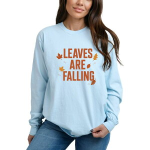 Simply Sage Market ���f�B�[�X �g�b�v�X T�V���c �O���t�B�b�N Simply Sage Market Leaves Are Falling Orange - Women's Garment Dyed Long Sleeve Graphic T-Shirt Chambray �I�����W