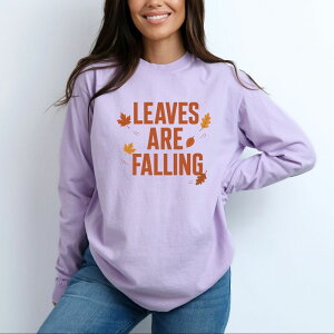 Simply Sage Market ���f�B�[�X �g�b�v�X T�V���c �O���t�B�b�N Simply Sage Market Leaves Are Falling Orange - Women's Garment Dyed Long Sleeve Graphic T-Shirt Orchid �I�����W