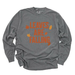 Simply Sage Market ���f�B�[�X �g�b�v�X T�V���c �O���t�B�b�N Simply Sage Market Leaves Are Falling Orange - Women's Garment Dyed Long Sleeve Graphic T-Shirt Pepper �I�����W