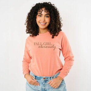 Simply Sage Market ���f�B�[�X �g�b�v�X T�V���c �O���t�B�b�N Simply Sage Market Fall Girl Obviously - Women's Garment Dyed Long Sleeve Graphic T-Shirterracotta �e���R�b�^