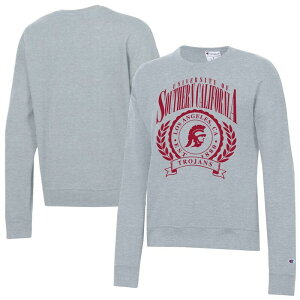 �`�����s�I�� ���f�B�[�X �g�b�v�X T�V���c �N���[�l�b�N �X�E�F�b�g Women's Champion Heather Gray USC Trojans Academicrest Powerblend Crewneck Sweatshirt Usc Grey �O���[