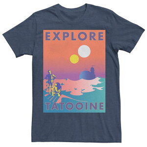 yz X^[ EH[Y Y TVc gbvX Men's Star Wars Explore Tatooine Faded Retro C-3PO & R2-D2 Poster Tee Navy Heather