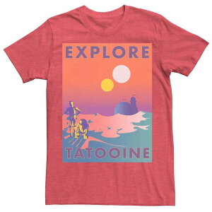 yz X^[ EH[Y Y TVc gbvX Men's Star Wars Explore Tatooine Faded Retro C-3PO & R2-D2 Poster Tee Red Heather