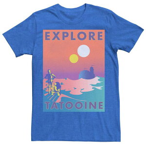 yz X^[ EH[Y Y TVc gbvX Men's Star Wars Explore Tatooine Faded Retro C-3PO & R2-D2 Poster Tee Royal Heather