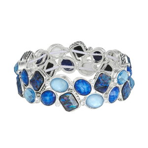 �l�[�s�A ���f�B�[�X �A�N�Z�T���[ �u���X���b�g�E�o���O���E�A���N���b�g Napier Silver Tone Simulated Blue Stone Cluster Stretch Bracelet Blue �u���[