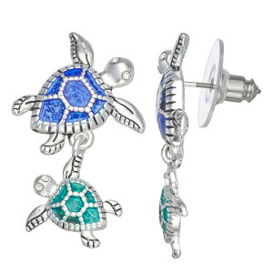 l[sA fB[X ANZT[ sAXECO Napier Silver Tone Blue & Greenamel Ocean World Turtle Double Drop Earrings Multi }`J[