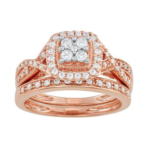 ���F���E�H�� ���f�B�[�X �A�N�Z�T���[ �����O Simply Vera Wang 14k Gold 1/2 Carat.W. Certifiediamond Square Halo Engagement Ring Set Rose �S�[���h