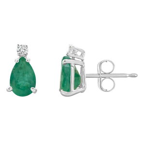 Celebration Gems fB[X ANZT[ sAXECO Celebration Gems 14k Gold Pear-Shaped Emerald & Diamond Accent Stud Earrings 14k Whgold Gh