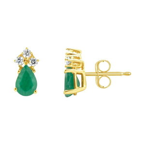 yz Celebration Gems fB[X sAXECO ANZT[ Celebration Gems 14K Yellow Gold Pear-Shaped Emerald 1/8 Carat T.W. Diamond Earrings 14k Gold