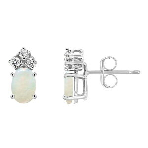 yz Celebration Gems fB[X sAXECO ANZT[ Celebration Gems 14k Gold Oval White Opal & 1/8 Carat T.W. Diamond Stud Earrings 14k Whgold