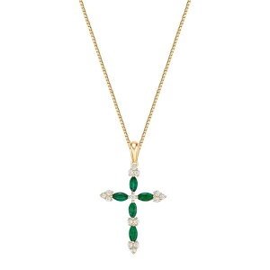 yz Gemminded fB[X lbNXE`[J[Ey_ggbv ANZT[ Gemminded 10k Gold Gemstone & 1/6 Carat T.W. Diamond Cross Pendant Necklace Emerald 10k Gold