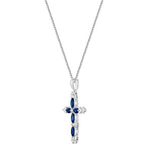 Gemminded fB[X ANZT[ lbNXE`[J[Ey_ggbv [X Gemminded 10k Gold Gemstone & 1/6 Carat.W. Diamond Cross Pendant Necklace Sapphire 10k Whitegold Tt@CA