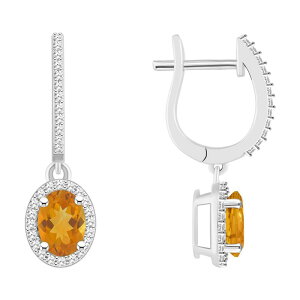 yz Celebration Gems fB[X sAXECO ANZT[ Celebration Gems Sterling Silver Oval-Cut Citrine & 1/3 Carat T.W. Diamond Hoop Drop Earrings Sterling Silver