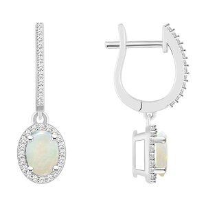 yz Celebration Gems fB[X sAXECO ANZT[ Celebration Gems Sterling Silver Oval-Cut Opal & 1/3 Carat T.W. Diamond Hoop Drop Earrings Sterling Silver