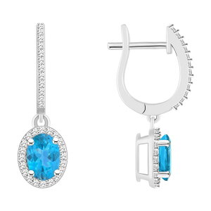 yz Celebration Gems fB[X sAXECO ANZT[ Celebration Gems Sterling Silver Oval-Cut Blue Topaz & 1/3 Carat T.W. Diamond Hoop Drop Earrings Sterling Silver