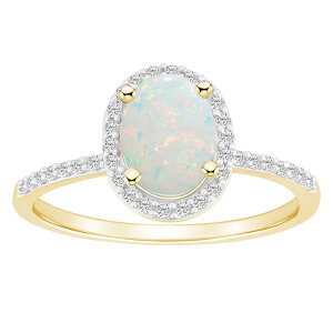 Celebration Gems ���f�B�[�X �A�N�Z�T���[ �����O Celebration Gems 10k Gold 8 mm x 6 mm Oval Gemstone & Lab-Created White Sapphire Halo Ring Created Opal �z���C�g