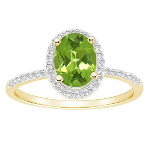 Celebration Gems fB[X ANZT[ O Celebration Gems 10k Gold 8 mm x 6 mm Oval Gemstone & Lab-Created White Sapphire Halo Ring Peridot zCg