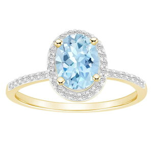 Celebration Gems fB[X ANZT[ O Celebration Gems 10k Gold 8 mm x 6 mm Oval Gemstone & Lab-Created White Sapphire Halo Ring Simulated Aquamarine zCg