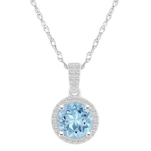 yz Celebration Gems fB[X lbNXE`[J[Ey_ggbv ANZT[ Celebration Gems 10k White Gold Round Gemstone & Lab-Created White Sapphire Halo Pendant Necklace Simulated Aquamarine