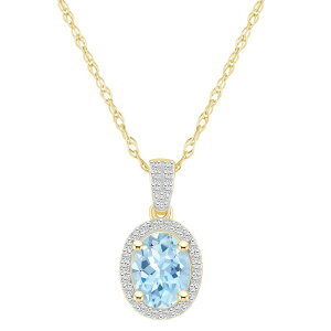 yz Celebration Gems fB[X lbNXE`[J[Ey_ggbv ANZT[ Celebration Gems 10k Gold Oval Gemstone & Lab-Created White Sapphire Halo Pendant Necklace Simulated Aquamarine