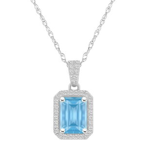 Celebration Gems ���f�B�[�X �A�N�Z�T���[ �l�b�N���X�E�`���[�J�[�E�y���_���g�g�b�v ���[�X Celebration Gems 10k White Gold Emerald Cut Gemstone & Lab-Created White Sapphire Halo Pendant Necklace Simulated Aquamarine �z��