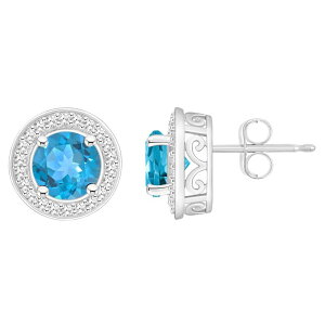 yz Celebration Gems fB[X sAXECO ANZT[ Celebration Gems Sterling Silver Round Gemstone & 1/5 Carat T.W. Diamond Halo Stud Earrings Blue Topaz