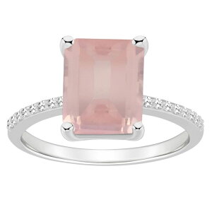 yz Alyson Layne fB[X O ANZT[ Alyson Layne Sterling Silver 10 mm x 8 mm Emerald Cut Gemstone & 1/10 Carat T.W. Diamond Ring Rose Quartz