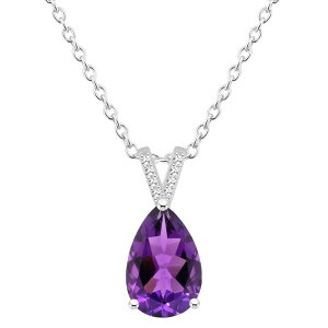yz Alyson Layne fB[X lbNXE`[J[Ey_ggbv ANZT[ Alyson Layne Sterling Silver 12 mm x 8 mm Pear Shape Gemstone & Diamond Accent Pendant Necklace Amethyst