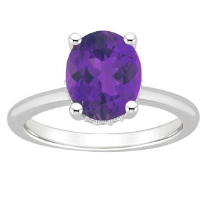 Alyson Layne ���f�B�[�X �A�N�Z�T���[ �����O Alyson Layne Sterling Silver 10 mm x 8 mm Oval Gemstone & Diamond Accent Ring Amethyst �V���o�[