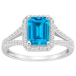 yz Celebration Gems fB[X O ANZT[ Celebration Gems Sterling Silver Gemstone & 1/4 Carat T.W. Diamond Halo Ring Blue Topaz