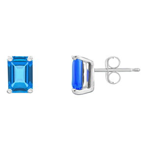yz Celebration Gems fB[X sAXECO ANZT[ Celebration Gems 14k Gold Emerald Cut Swiss Blue Topaz Stud Earrings 14k Whgold