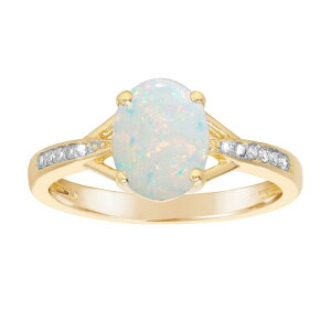 yz Gemminded fB[X O ANZT[ Gemminded 18k Gold over Sterling Silver Oval Lab Created Opal Ring with Diamond Accent Gold Tone