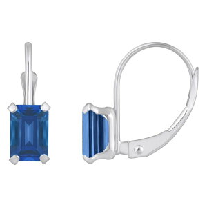 Celebration Gems fB[X ANZT[ sAXECO Celebration Gems 10k Gold Emerald Cut Lab-Created Sapphire Leverback Earrings 10k Whgold Gh