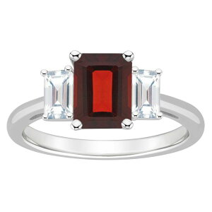 yz Alyson Layne fB[X O ANZT[ Alyson Layne Sterling Silver 8 mm x 6 mm Emerald Cut Gemstone & White Topaz Three-Stone Ring Garnet
