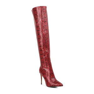 �����h�����O ���f�B�[�X �V���[�Y �u�[�c�E���C���u�[�c �v�����g London Rag Catalina Women's Knee-High Snake Print Stiletto Boots Red ���b�h