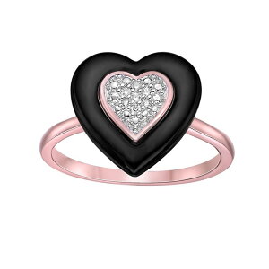 Gemminded ���f�B�[�X �A�N�Z�T���[ �����O Gemminded 2 Micron 18k Rose Gold Plated Sterling Silver Diamond Accent Black Ceramic Heart Ring Rose Tone �u���b�N