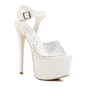 �����h�����O ���f�B�[�X �V���[�Y �p���v�X �T���_�� �q�[�� London Rag First Date Women's Rhinestone Higheel Sandals White �z���C�g