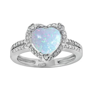 Gemminded ���f�B�[�X �A�N�Z�T���[ �����O Gemminded Sterling Silver Lab-Created Opal andiamond Accent Heart Frame Ring Opal �V���o�[