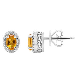 yz Celebration Gems fB[X sAXECO ANZT[ Celebration Gems Sterling Silver Oval Genuine Citrine Diamond Accent Stud Earrings Citrine