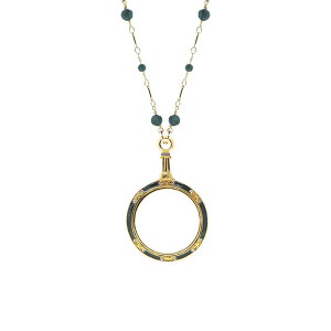 yz 1928 fB[X lbNXE`[J[Ey_ggbv ANZT[ 1928 Gold Tone Beaded Enamel Magnifier Glass Necklace Blue