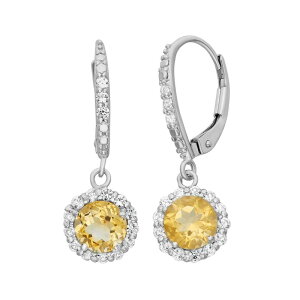 Designs by Gioelli ���f�B�[�X �A�N�Z�T���[ �s�A�X�E�C�������O Designs by Gioelli Citrine and Lab-Created White Sapphire Sterling Silver Halo Drop Earrings Multi �}���`�J���[
