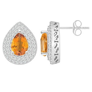 yz Celebration Gems fB[X sAXECO ANZT[ Celebration Gems Sterling Silver Teardrop Citrine & White Topaz Double Halo Stud Earrings Sterling Silver