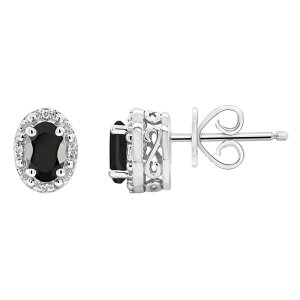 yz Celebration Gems fB[X sAXECO ANZT[ Celebration Gems Sterling Silver Oval Onyx & Diamond Accent Stud Earrings Sterling