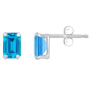 yz Celebration Gems fB[X sAXECO ANZT[ Celebration Gems 10k Gold Emerald Cut Swiss Blue Topaz Stud Earrings White