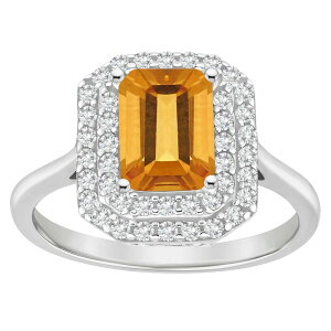 Celebration Gems ���f�B�[�X �A�N�Z�T���[ �����O Celebration Gemsterling Silver Emerald-Cut Citrine & White Topaz Double Halo Ring Sterling Silver �V���o�[