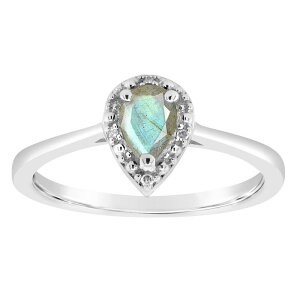 Celebration Gems ���f�B�[�X �A�N�Z�T���[ �����O Celebration Gemsterling Silver 6 mm x 4 mm Pear Shaped Labradorite & Diamond Accent Halo Ring Sterling �V���o�[