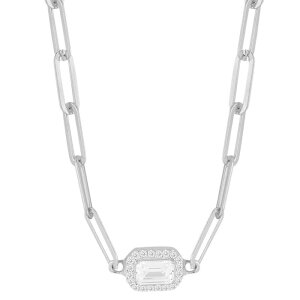 yz Sunkissed Sterling fB[X lbNXE`[J[Ey_ggbv ANZT[ Sunkissed Sterling Cubic Zirconia Pendant Paper Clip Necklace Silver Tone