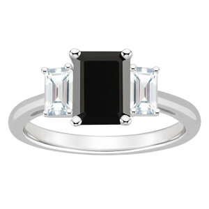 Alyson Layne ���f�B�[�X �A�N�Z�T���[ �����O Alyson Layne Sterling Silver Emerald Cut Black Onyx & White Topaz Three-Stone Ring Sterling Silver �V���o�[