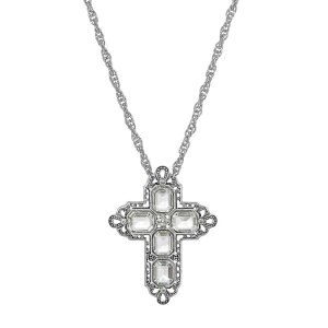 yz 1928 fB[X lbNXE`[J[Ey_ggbv ANZT[ 1928 Silver Tone Rectangle Simulated Crystal Cross Chain Necklace Clear